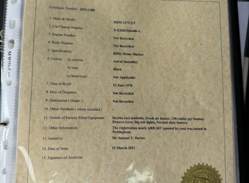 MINI HERITAGE CERTIFICATE